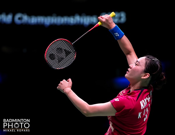 사진 여자 단식 김가은의 2023 세계개인배드민턴선수권대회 64강 경기 모습, BADMINTON PHOTO