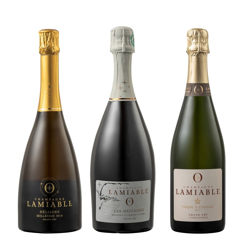 라미아블 엘리아드 그랑 크뤼 엑스트라 브뤼, 레 멜렌 블랑 드 누아 그랑 크뤼, 떼르 데투알 그랑 크뤼 브뤼 / 사진제공=하이트진로