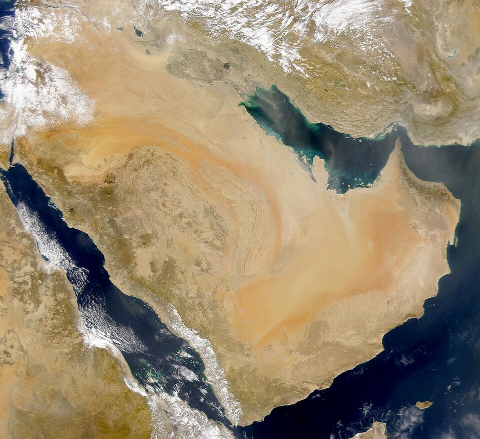 사진제공=미항공우주국 / 아라비아 반도의 90%가 사막지대. 좌측의 홍해와 우측의 페르시아만. 