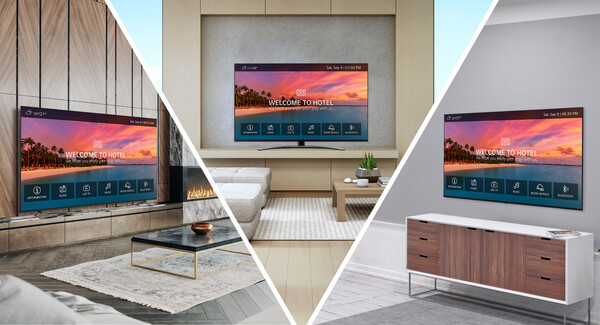 사진제공=LG전자 / 'LG 프로센트릭 클라우드' 솔루션을 사용하면 호텔TV에 웰컴메시지, 시설 안내 등 콘텐츠를 보다 쉽게 제작∙적용할 수 있다.