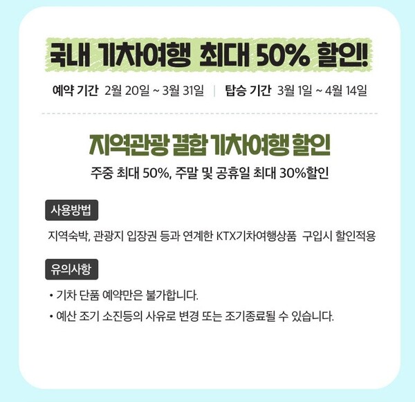 웹투어가 KTX결합상품 최대 50% 할인을 진행한다.