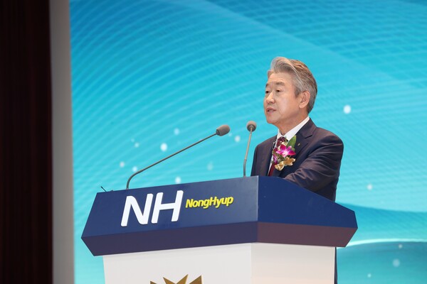 사진제공=농협 / 11일 서울 중구 농협중앙회 본관에서 열린 '강호동 제25대 농협중앙회장 취임식'에서 강호동 회장이 취임사를 하고 있다.