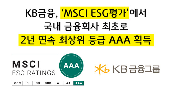 사진제공=KB금융 / KB금융 'MSCI ESG평가'서 국내 금융회사 최초로 2년 연속 최상위 등급 AAA 획득