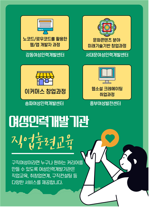 서울특별시여성능력개발원이 서울우먼업 직업교육훈련과정 교육생을 모집한다. 사진=서울특별시여성능력개발원 제공 