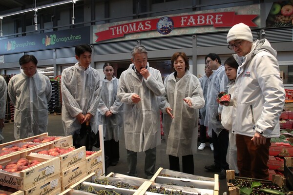 12일 강호동 농협중앙회장(사진 가운데) 프랑스 파리 내 헝지스 국제도매시장을 방문하여 유통시설을 시찰하고 있다 / 사진=농협
