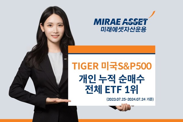 ‘TIGER 미국S&P500 ETF’의 최근 1년간(2023.07.25~2024.07.24) 개인 누적 순매수 규모가 국내 상장 ETF 중 1위를 기록하고 있다. 사진=미래에셋자산운용 