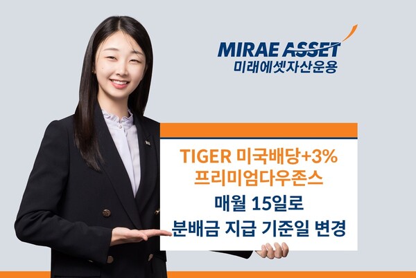 TIGER 미국배당+3%프리미엄다우존스 ETF’ 분배금 지급 기준일이 변경된다. 사진=미래에셋자산운용