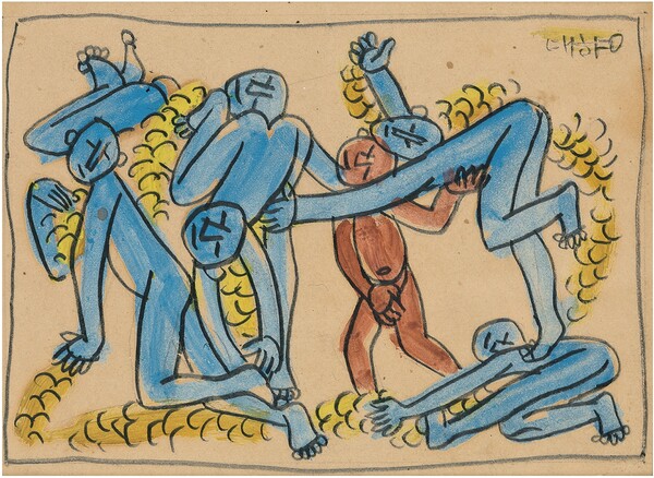 우주의 언어-수 x 한국미술명작’에 전시되고 있는 이중섭 작가의 ‘해초와 아이들’  사진=광주시립미술관