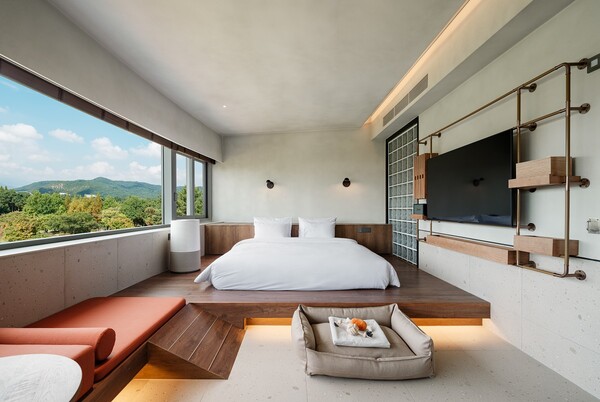 키녹(KINOCK) 시그니처 룸에 ‘에어가든 공기청정기’가 설치된 모습 / 사진=교원그룹