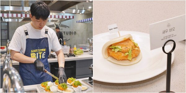 우승한 바오 하우스팀의 박한민씨가 새우 바오 메뉴를 만들고 있다 / 사진=롯데웰푸드