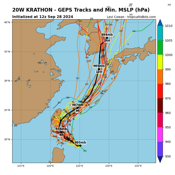  18호 태풍 끄라톤 이동 경로 예측 / 사진=트로피칼 티디비츠