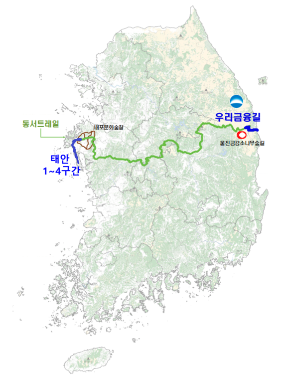 한국판 산티아고 순례길 ‘동서트레일’ 지도 / 사진=우리금융