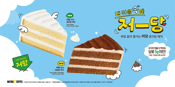  메가MGC커피는 최근 저당 트렌드에 따라 당류 걱정 없이 즐길 수 있는 저당 케익 2종을 출시했다고 밝혔다. 사진=  메가커피