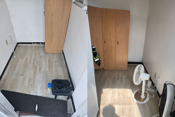  마산지방해양수산청 청원경찰 100여 명은 별도의 휴식 공간 없이 2평도 안되는 공간을 휴게실, 탈의실, 식당으로 사용하고 있다. 사진= 마산지방해양수산청 조합