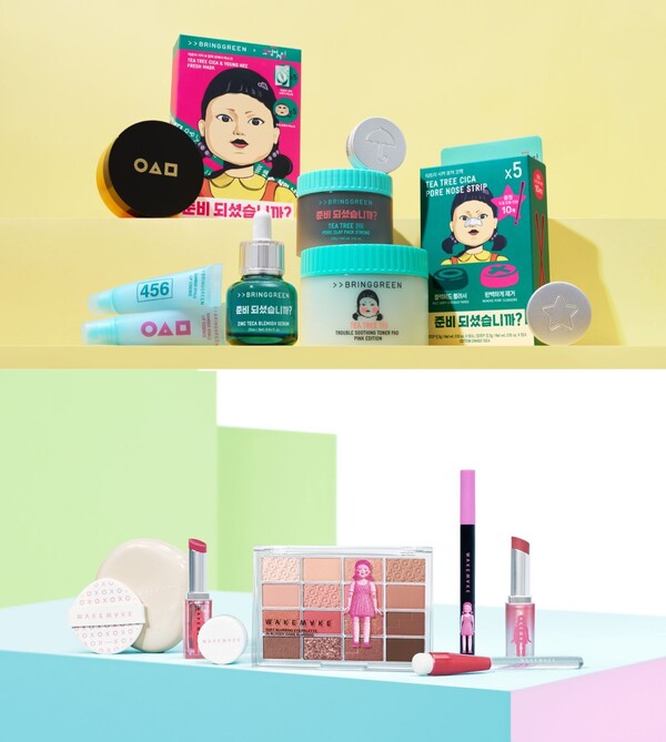 CJ올리브영의 자체 브랜드 ‘브링그린’, ‘웨이크메이크’가 오는 26일 공개 예정인 넷플릭스 '오징어 게임' 시즌2와 손잡고 컬래버 에디션을 출시한다고 10일 밝혔다. 사진= CJ올리브영