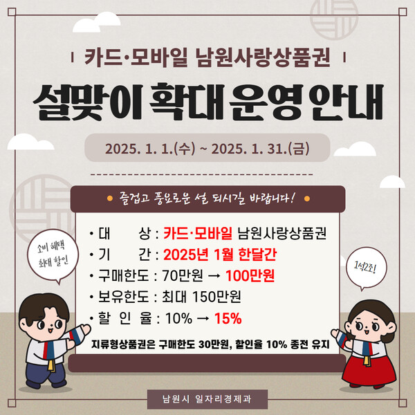 카드·모바일형 남원사랑상품권 설맞이 특별할인  안내 자료 / 사진 = 남원시