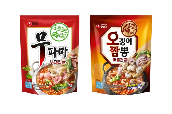 농심 냉동 밀키트 2종 제품 이미지 (무파마 부대전골, 오징어짬뽕 해물전골) / 사진=농심