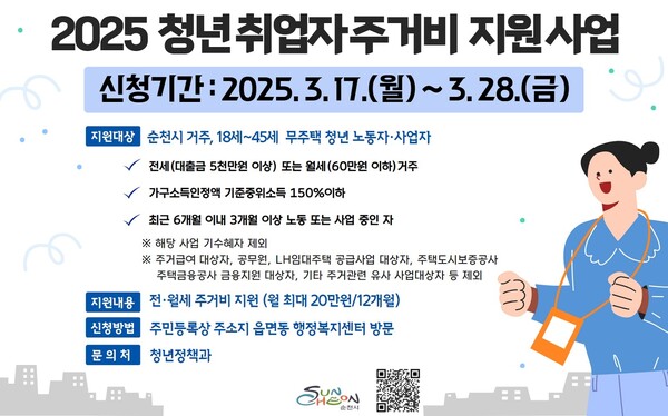 순천시, 청년 취업자 주거비 연 최대 240만 원 지원! / 사진=순천시